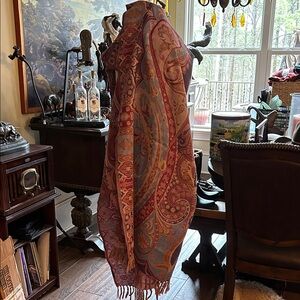 72x40 100% New Wool Paisley Shawl Scarf Wrap with Fringe